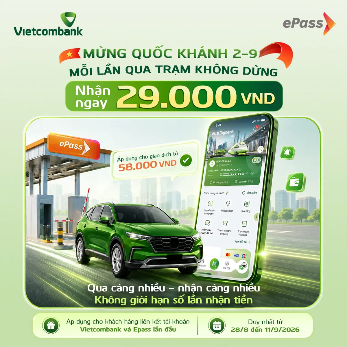Vietcombank liên kết ePass - Mừng Quốc khánh 2/9