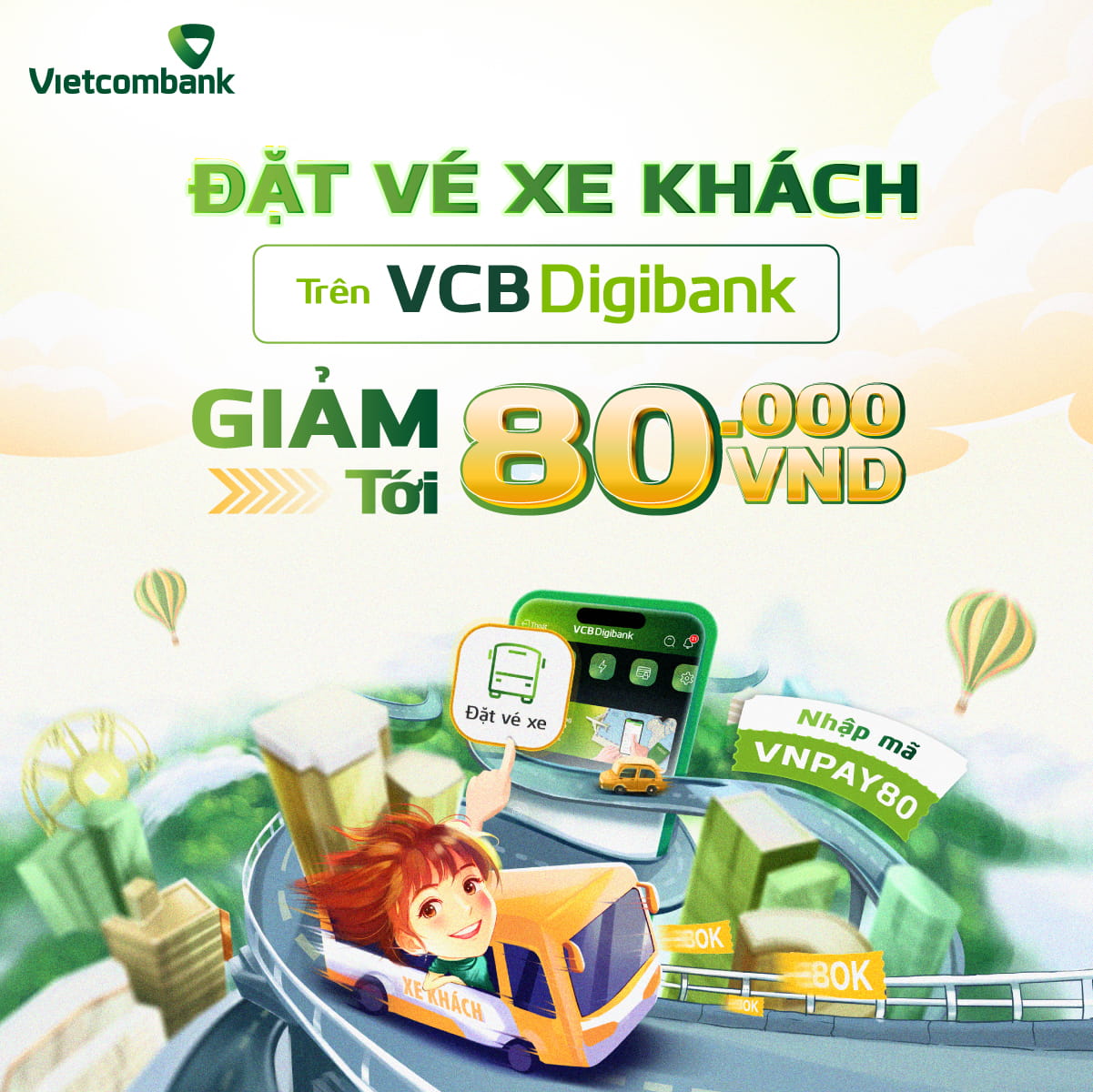 Nhanh tay đặt vé xe trên ứng dụng VCB Digibank để hưởng ưu đãi “khủng”.