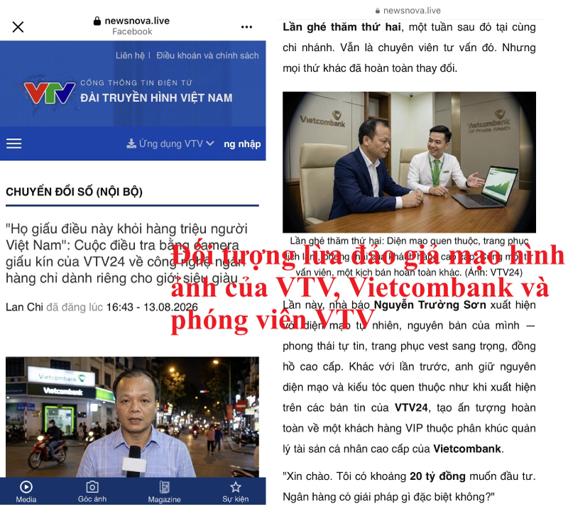 Hình ảnh đối tượng giả mạo VTV, Vietcombank và phóng viên VTV