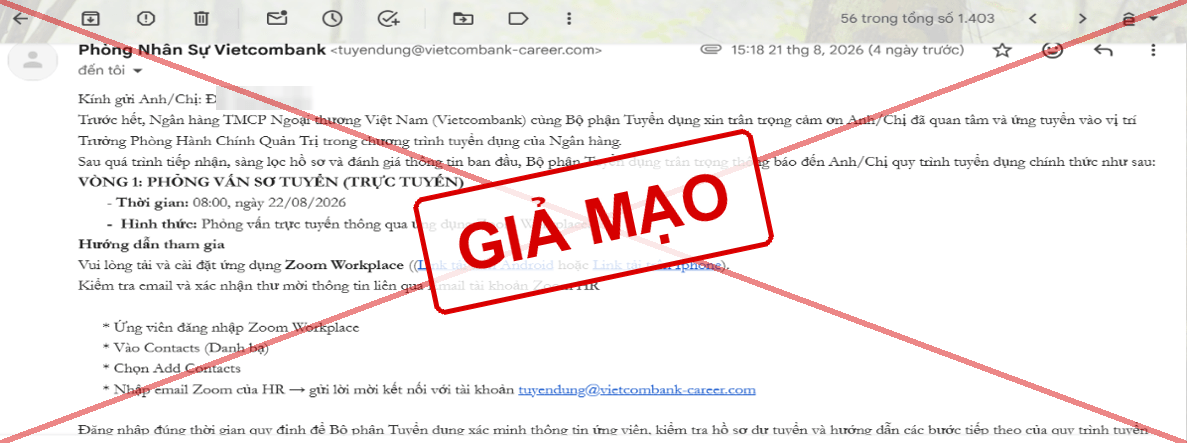 Thư mời phỏng vấn giả mạo Vietcombank