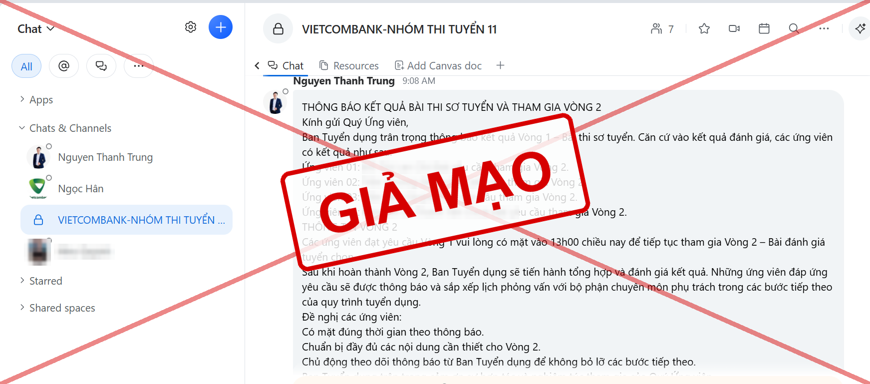 Thông báo kết quả bài thi sơ tuyển giả mạo